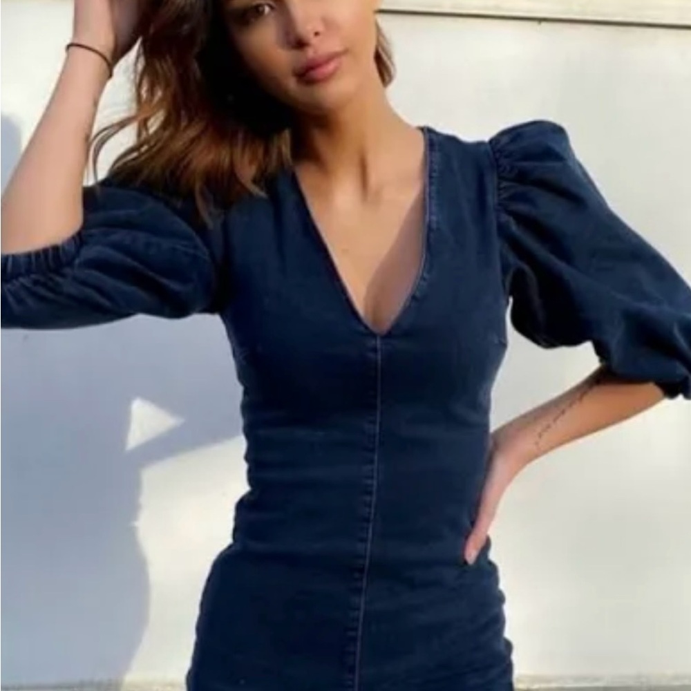 Stylish Navy Puff Sleeve Dress